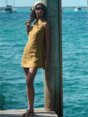 Doen Sleeveless Linen Cover-Up Dress in Mustard Yellow